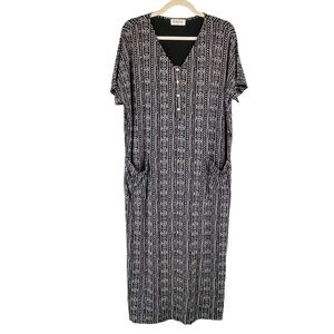Nesting Olive Maternity House Dress Tribal Pattern Black Off-white Comfy S/M